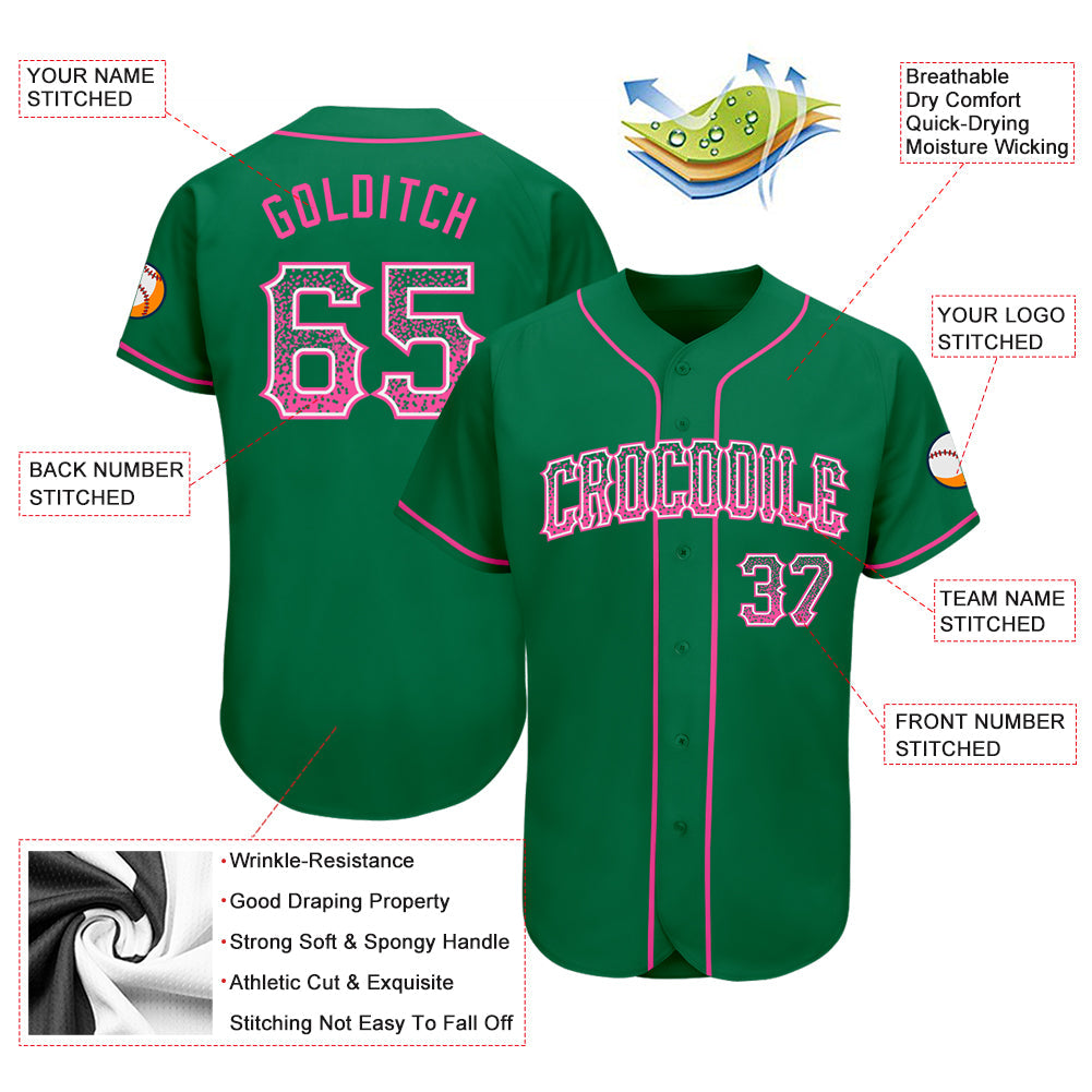 Custom Kelly Green Pink-White Authentic Drift Fashion Baseball Jersey - Owls Matrix LTD