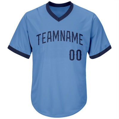 Custom Light Blue Navy Authentic Throwback Rib-Knit Baseball Jersey Shirt - Owls Matrix LTD