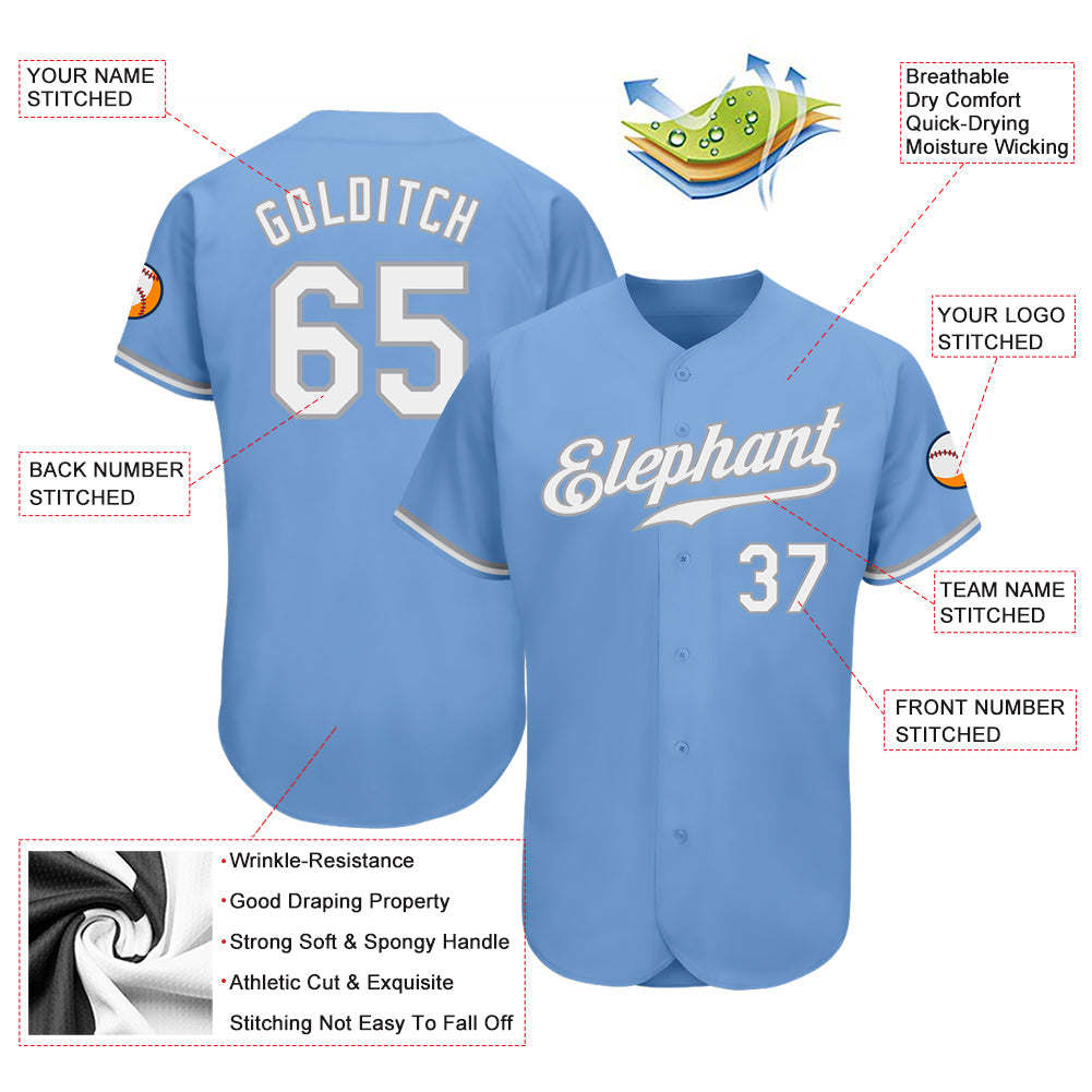 Custom Light Blue White-Gray Authentic Baseball Jersey - Owls Matrix LTD