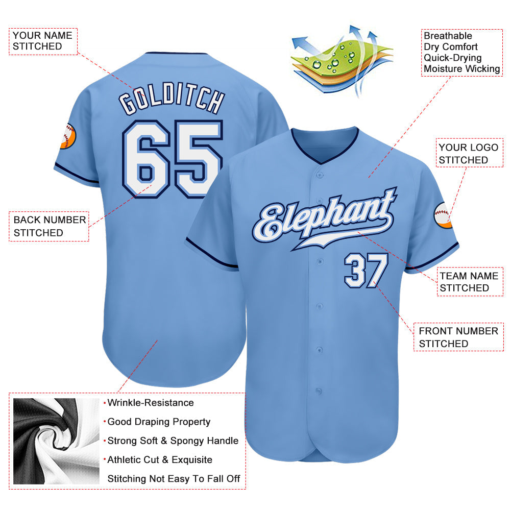 Custom Light Blue White-Navy Authentic Baseball Jersey - Owls Matrix LTD