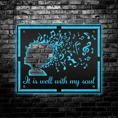 Music It Is Well With My Soul Girl And Music Notes - Led Light Metal - Owls Matrix LTD