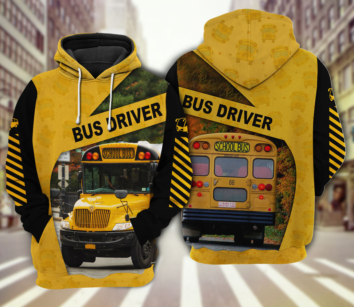 School Bus Driver School Bus With Yellow - Hoodie - Owls Matrix LTD