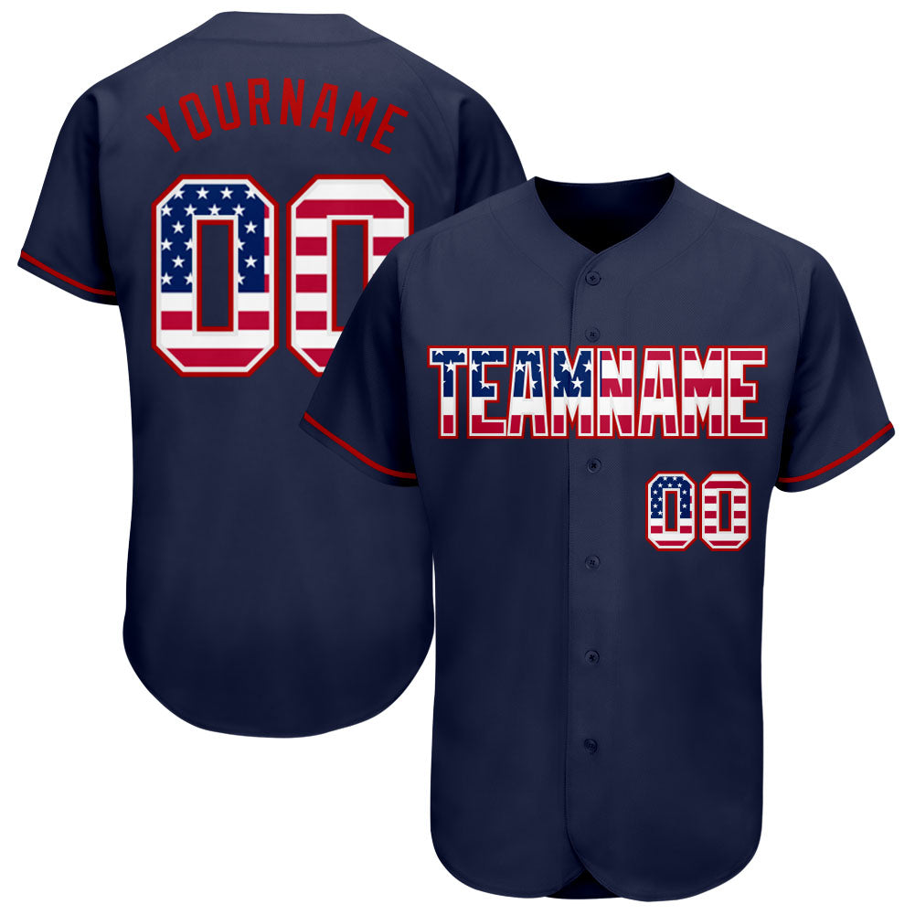 Custom Navy USA Flag-Red Authentic Baseball Jersey - Owls Matrix LTD