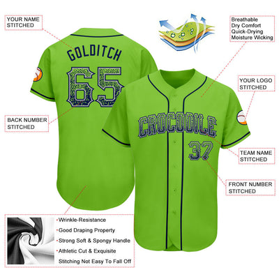 Custom Neon Green Navy-Gray Authentic Drift Fashion Baseball Jersey - Owls Matrix LTD
