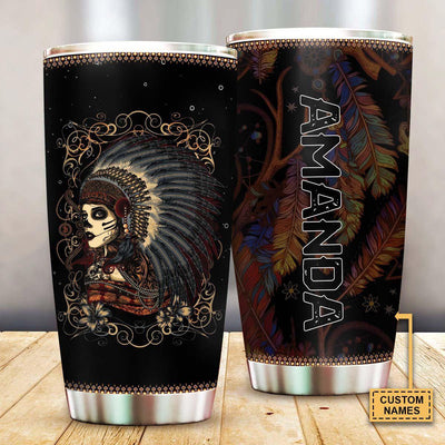 Native Girl And Flowers With Dark Style Personalized - Tumbler - Owls Matrix LTD