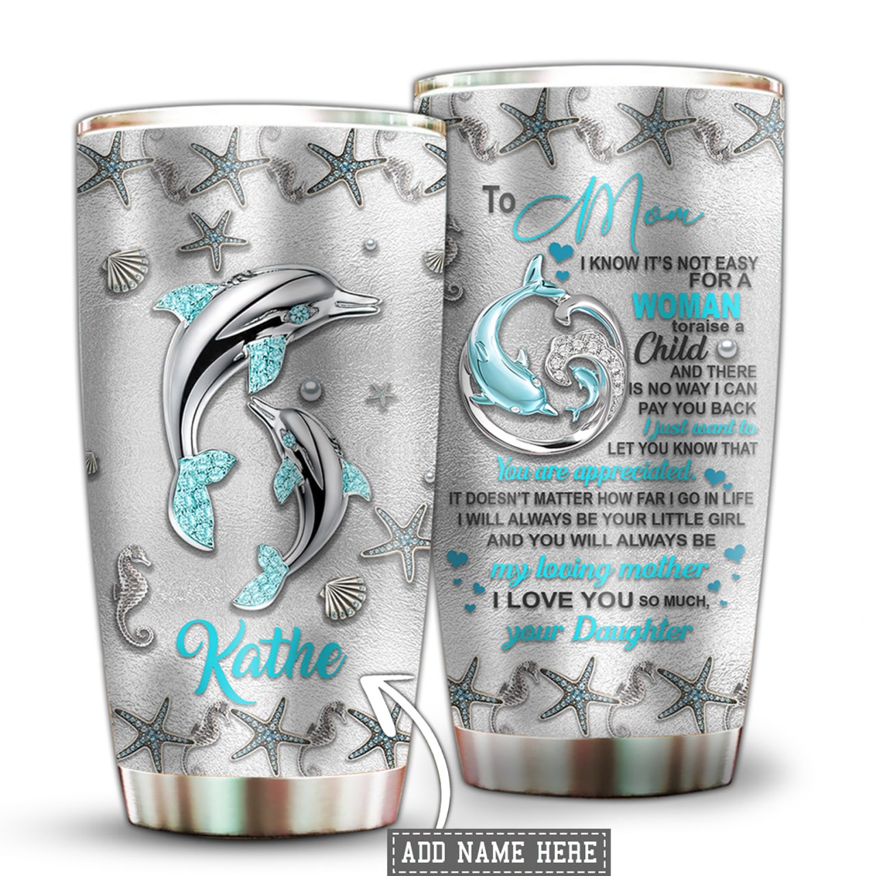 20OZ Dolphin Mother And Daughter Personalized - Tumbler - Owls Matrix LTD
