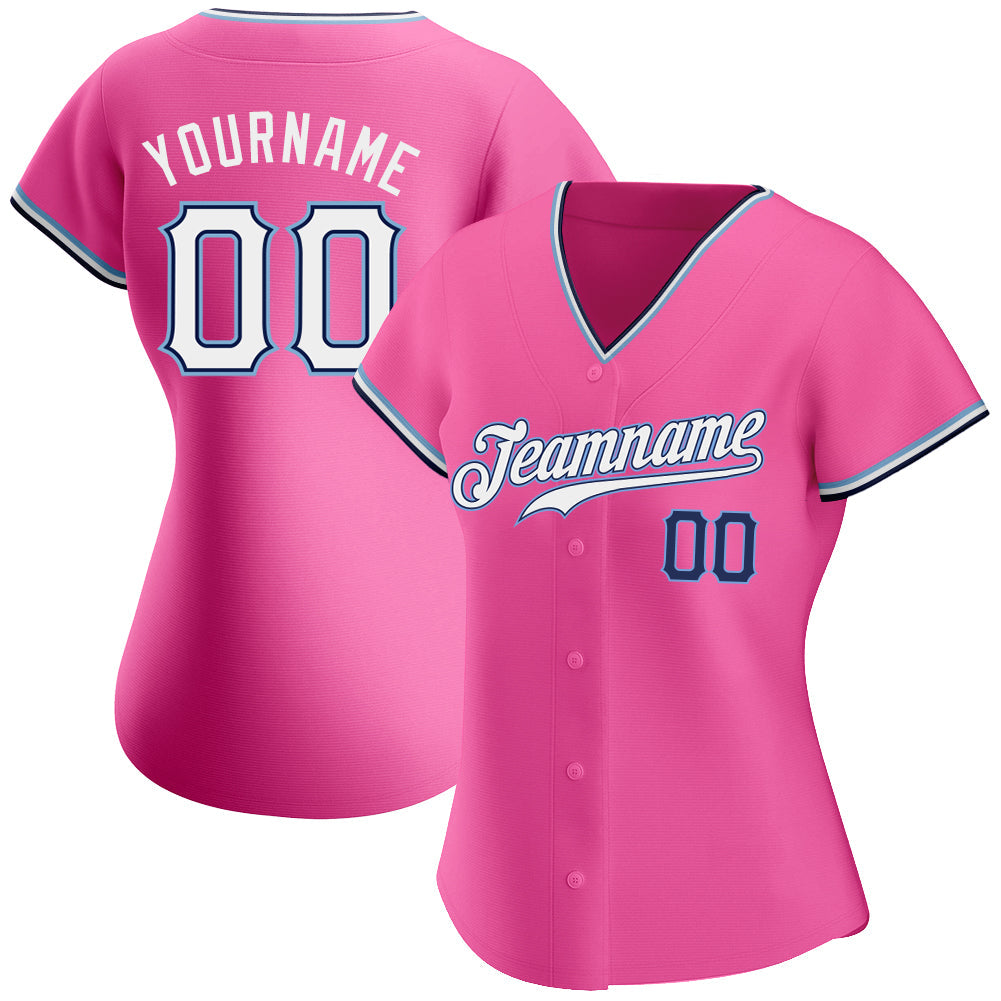 Custom Pink White-Navy Authentic Baseball Jersey - Owls Matrix LTD