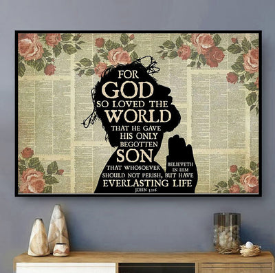 Jesus Christian For God So Loved The World - Horizontal Poster - Owls Matrix LTD