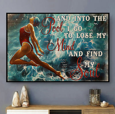 Swimming - Into The Pool I Go To Lose My Mind Ocean - Horizontal Poster - Owls Matrix LTD