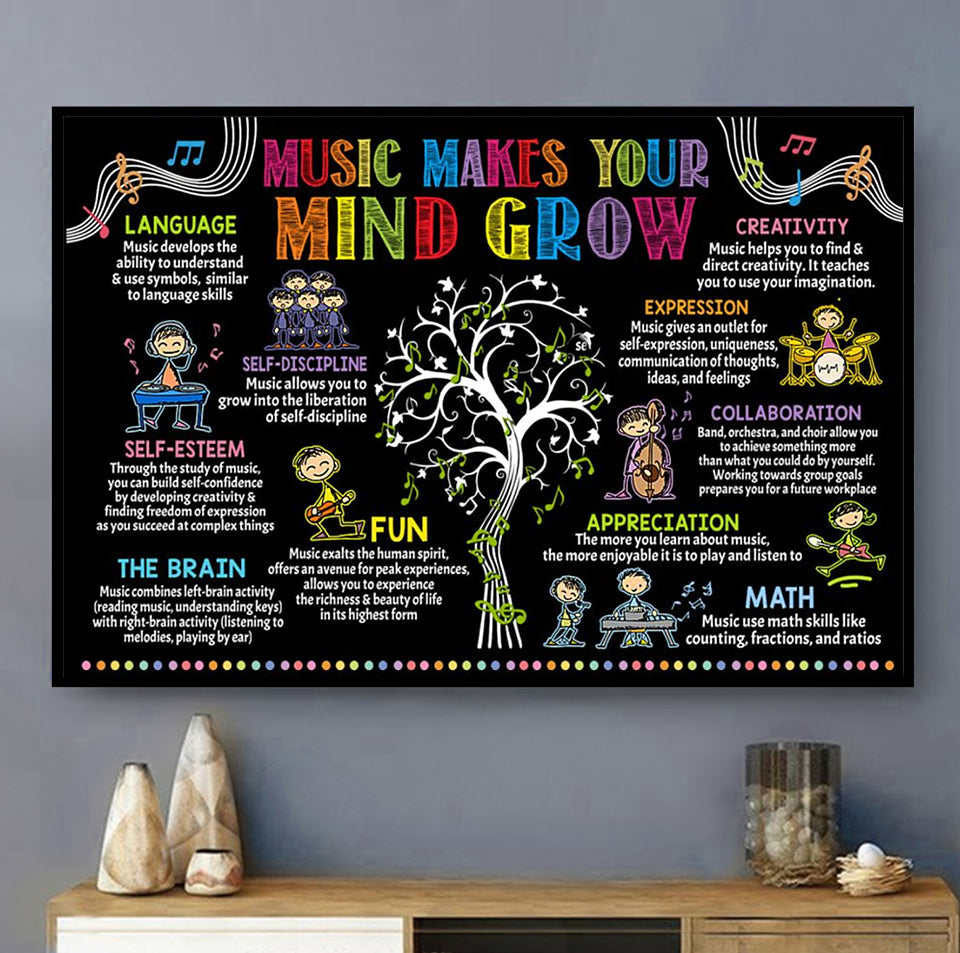 Music Makes Your Mind Grow - Horizontal Poster - Owls Matrix LTD