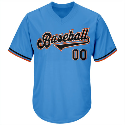 Custom Powder Blue Black-Orange Authentic Throwback Rib-Knit Baseball Jersey Shirt - Owls Matrix LTD