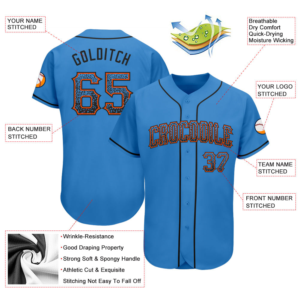 Custom Powder Blue Black-Orange Authentic Drift Fashion Baseball Jersey - Owls Matrix LTD