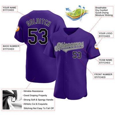 Custom Purple Black-Gray Authentic Baseball Jersey - Owls Matrix LTD