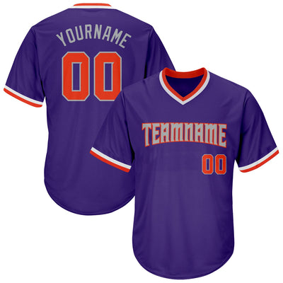 Custom Purple Orange-Gray Authentic Throwback Rib-Knit Baseball Jersey Shirt - Owls Matrix LTD