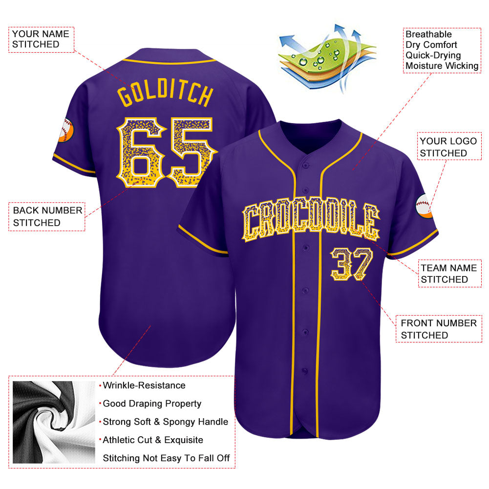 Custom Purple Gold-White Authentic Drift Fashion Baseball Jersey - Owls Matrix LTD