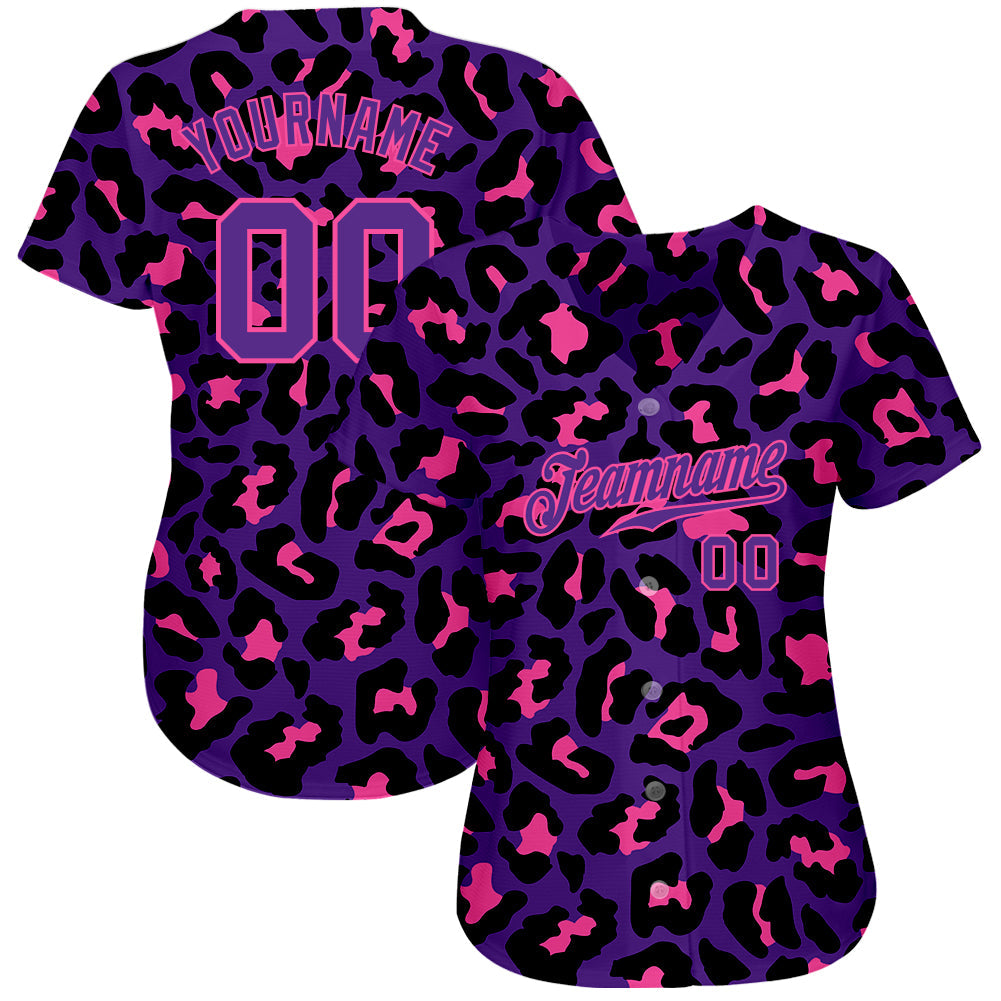 Custom Purple Purple-Pink 3D Pattern Design Leopard Authentic Baseball Jersey - Owls Matrix LTD