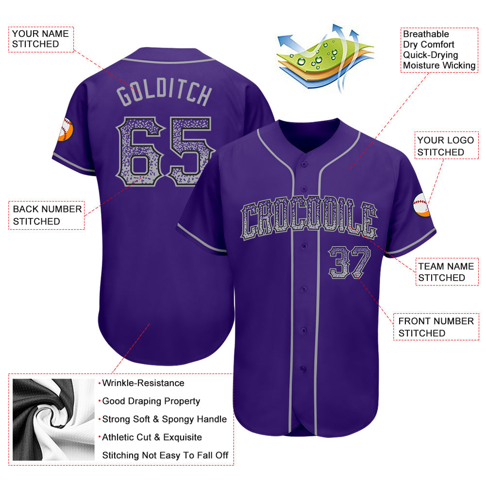 Custom Purple Gray-Black Authentic Drift Fashion Baseball Jersey - Owls Matrix LTD