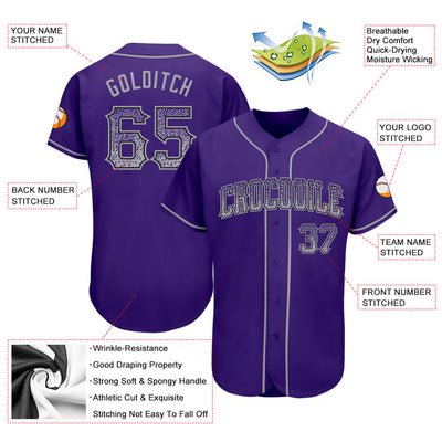 Custom Purple Gray-Black Authentic Drift Fashion Baseball Jersey - Owls Matrix LTD