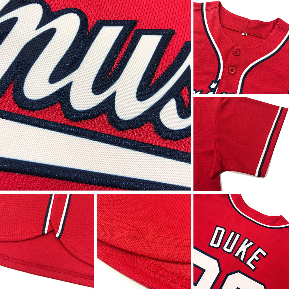 Custom Red Navy-White Authentic Baseball Jersey - Owls Matrix LTD