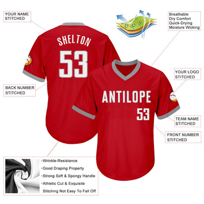 Custom Red White-Gray Authentic Throwback Rib-Knit Baseball Jersey Shirt - Owls Matrix LTD