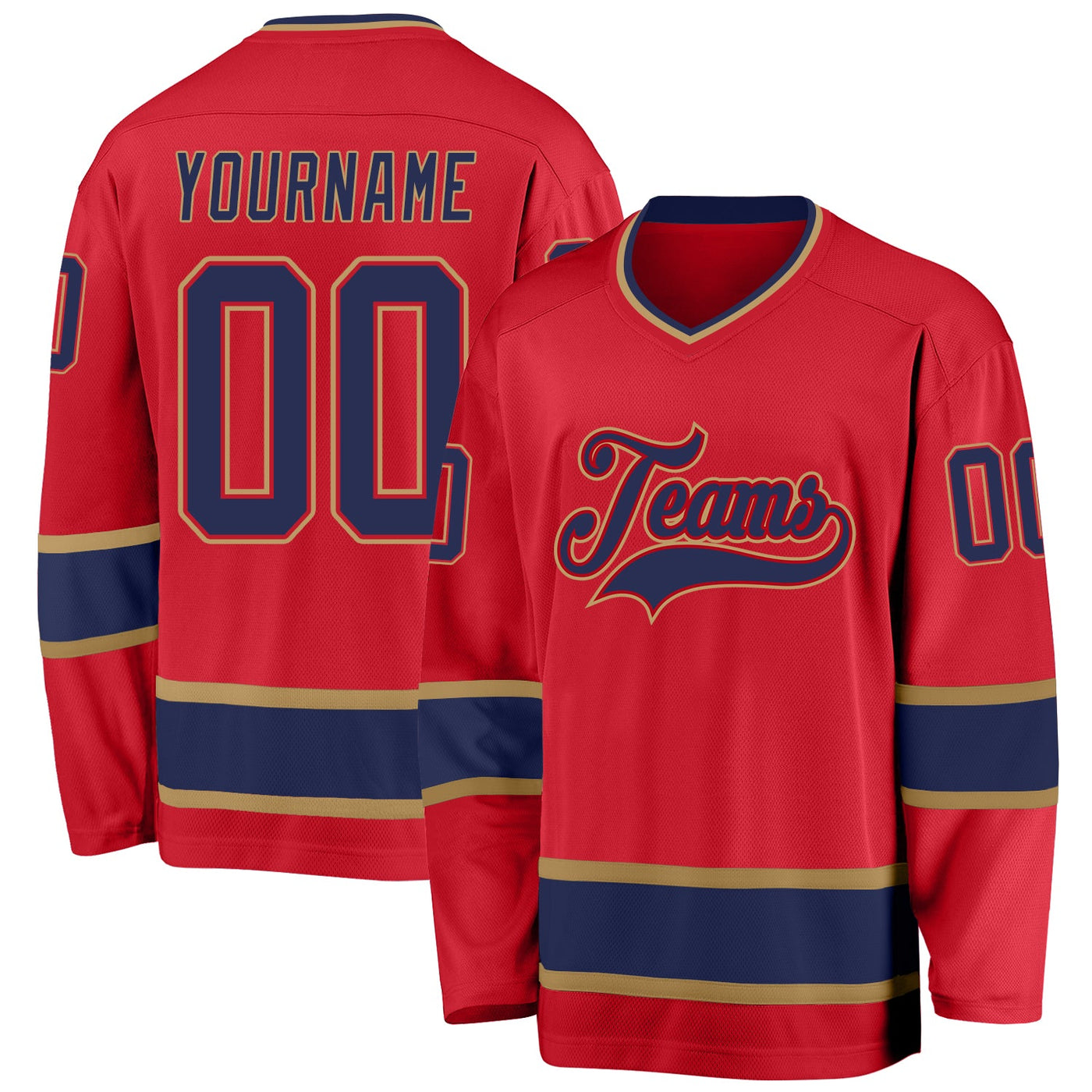 Custom Red Navy-Old Gold Hockey Jersey