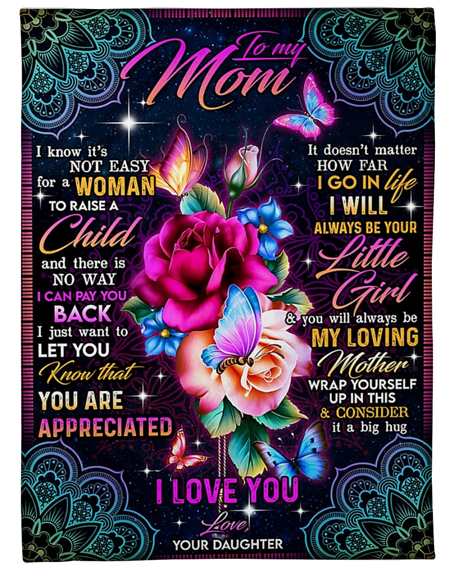 Rose I Love You With All My Heart My Loving Mother - Flannel Blanket - Owls Matrix LTD