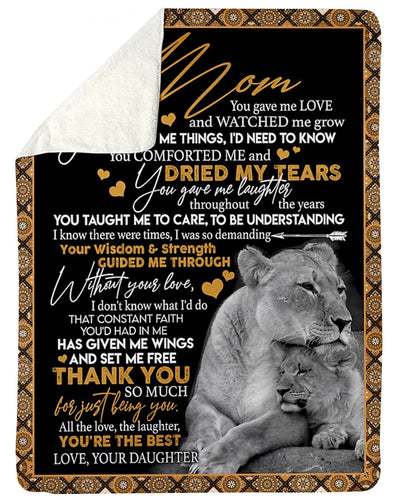 Lion Love To My Mom Big Hug From Me -Flannel Blanket - Owls Matrix LTD