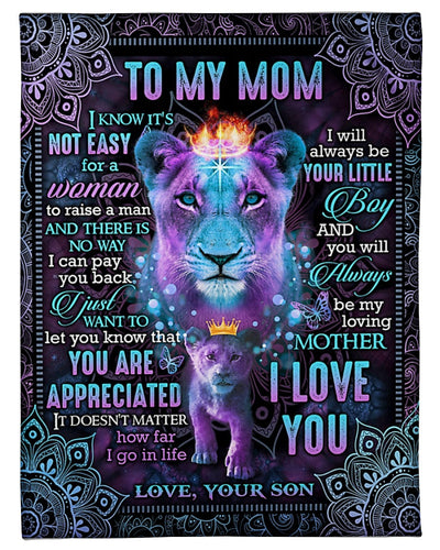 50" x 60" Lion Love To My Mom You Are The World - Flannel Blanket - Owls Matrix LTD