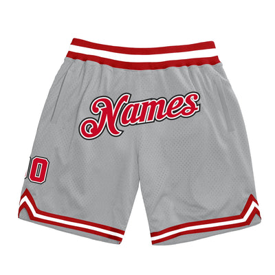 Custom Silver Gray Red-White Authentic Throwback Basketball Shorts