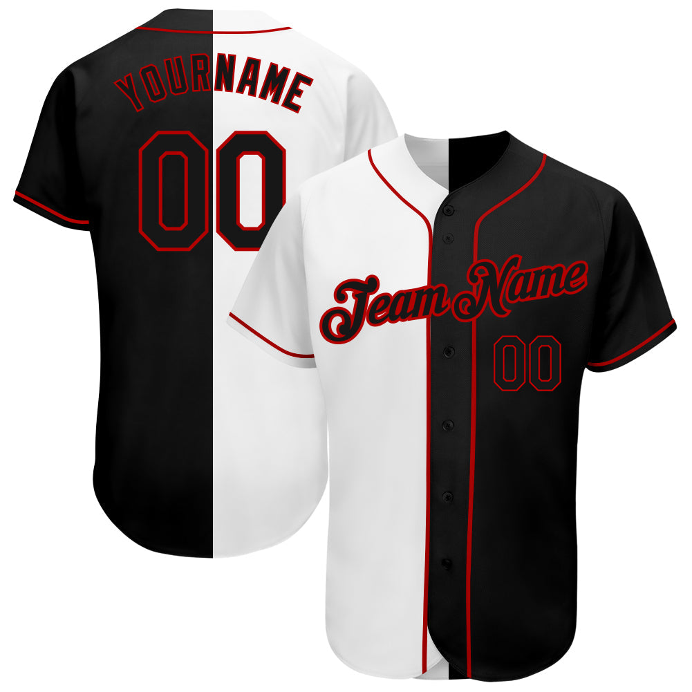 Custom White-Black Red Authentic Split Fashion Baseball Jersey - Owls Matrix LTD