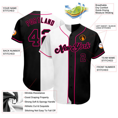 Custom White-Black Pink Authentic Split Fashion Baseball Jersey - Owls Matrix LTD