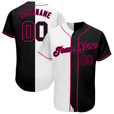 Custom White-Black Pink Authentic Split Fashion Baseball Jersey - Owls Matrix LTD