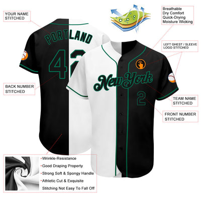Custom White-Black Kelly Green Authentic Split Fashion Baseball Jersey - Owls Matrix LTD