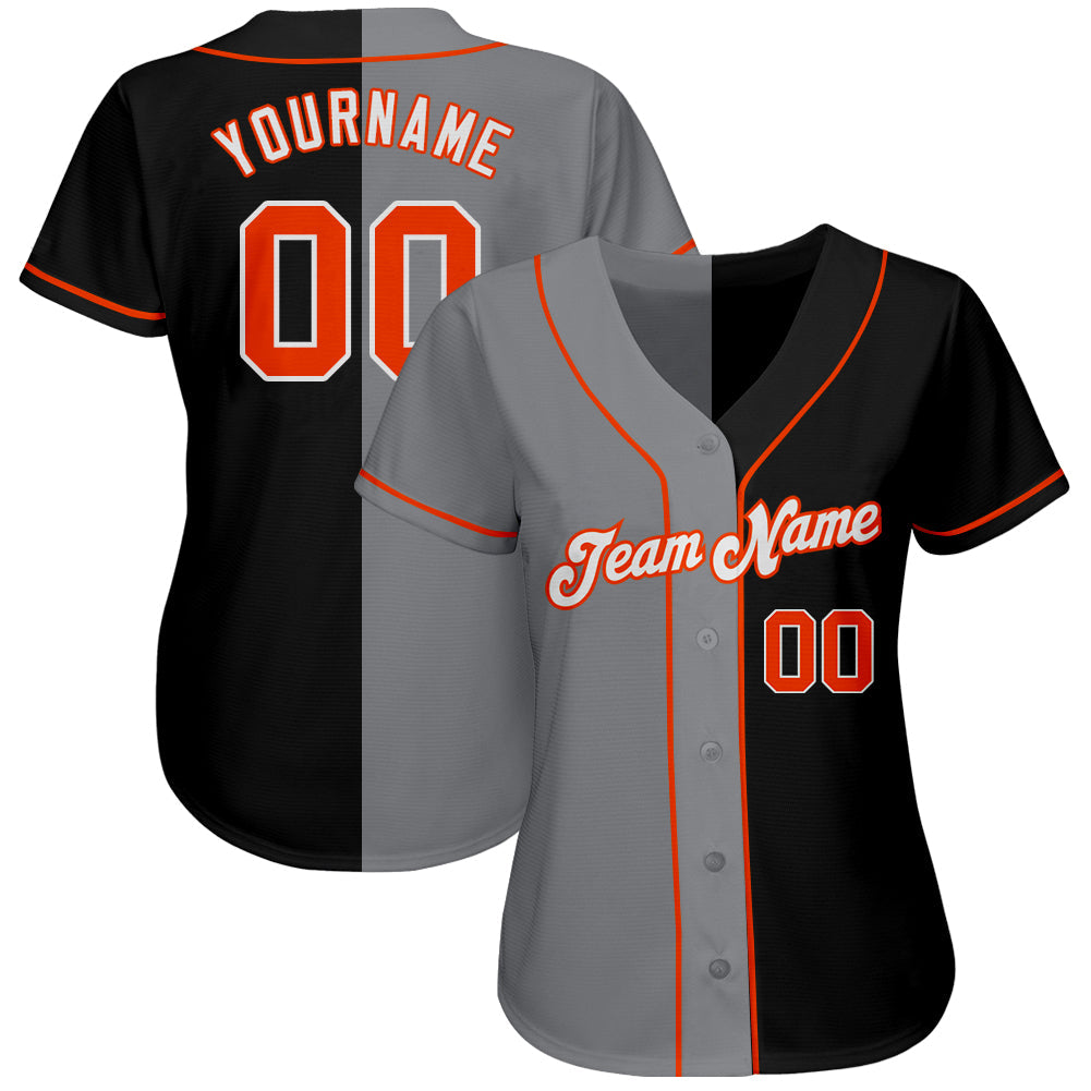 Custom Black Orange-Gray Authentic Split Fashion Baseball Jersey - Owls Matrix LTD