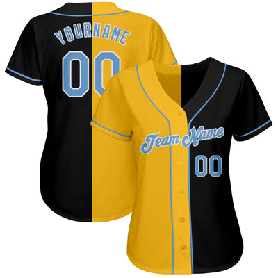 Custom Black Light Blue-Gold Authentic Split Fashion Baseball Jersey - Owls Matrix LTD