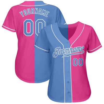 Custom Pink Light Blue-White Authentic Split Fashion Baseball Jersey - Owls Matrix LTD