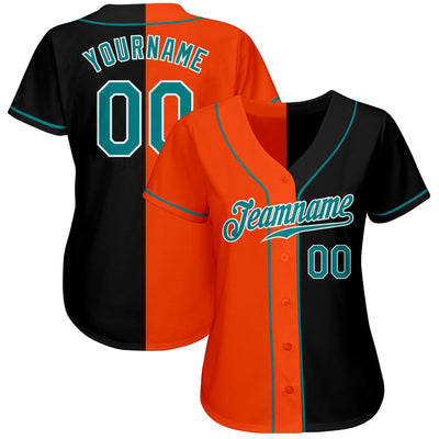 Custom Black Teal-Orange Authentic Split Fashion Baseball Jersey - Owls Matrix LTD