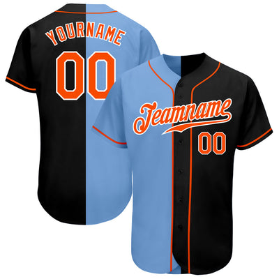 Custom Black Orange-Light Blue Authentic Split Fashion Baseball Jersey - Owls Matrix LTD