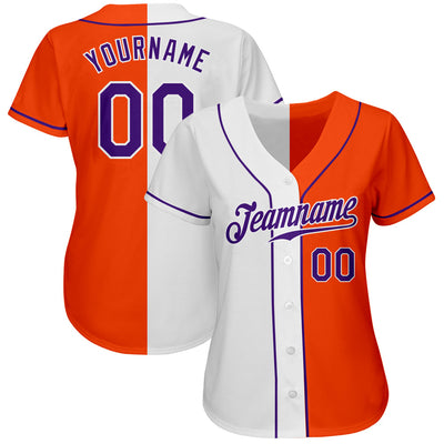 Custom Orange Purple-White Authentic Split Fashion Baseball Jersey - Owls Matrix LTD
