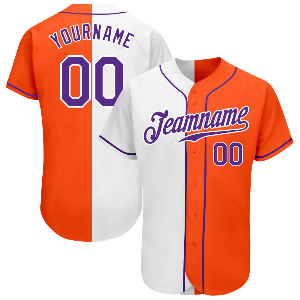 Custom Orange Purple-White Authentic Split Fashion Baseball Jersey - Owls Matrix LTD