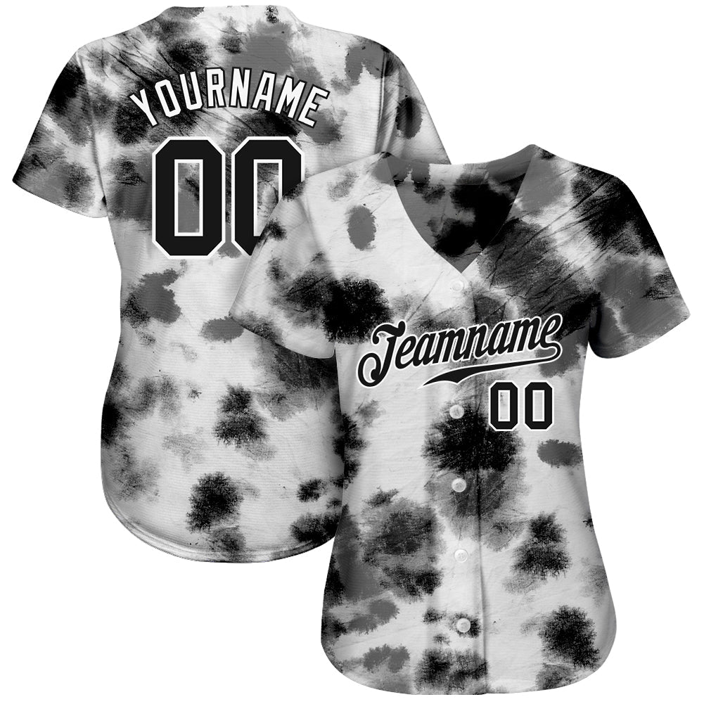 Custom Tie Dye Black-White 3D Steel Authentic Baseball Jersey - Owls Matrix LTD