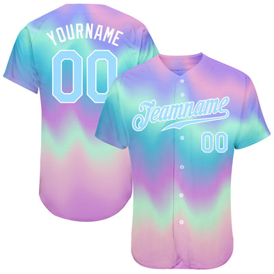 Custom Tie Dye Light Blue-White 3D Authentic Baseball Jersey - Owls Matrix LTD