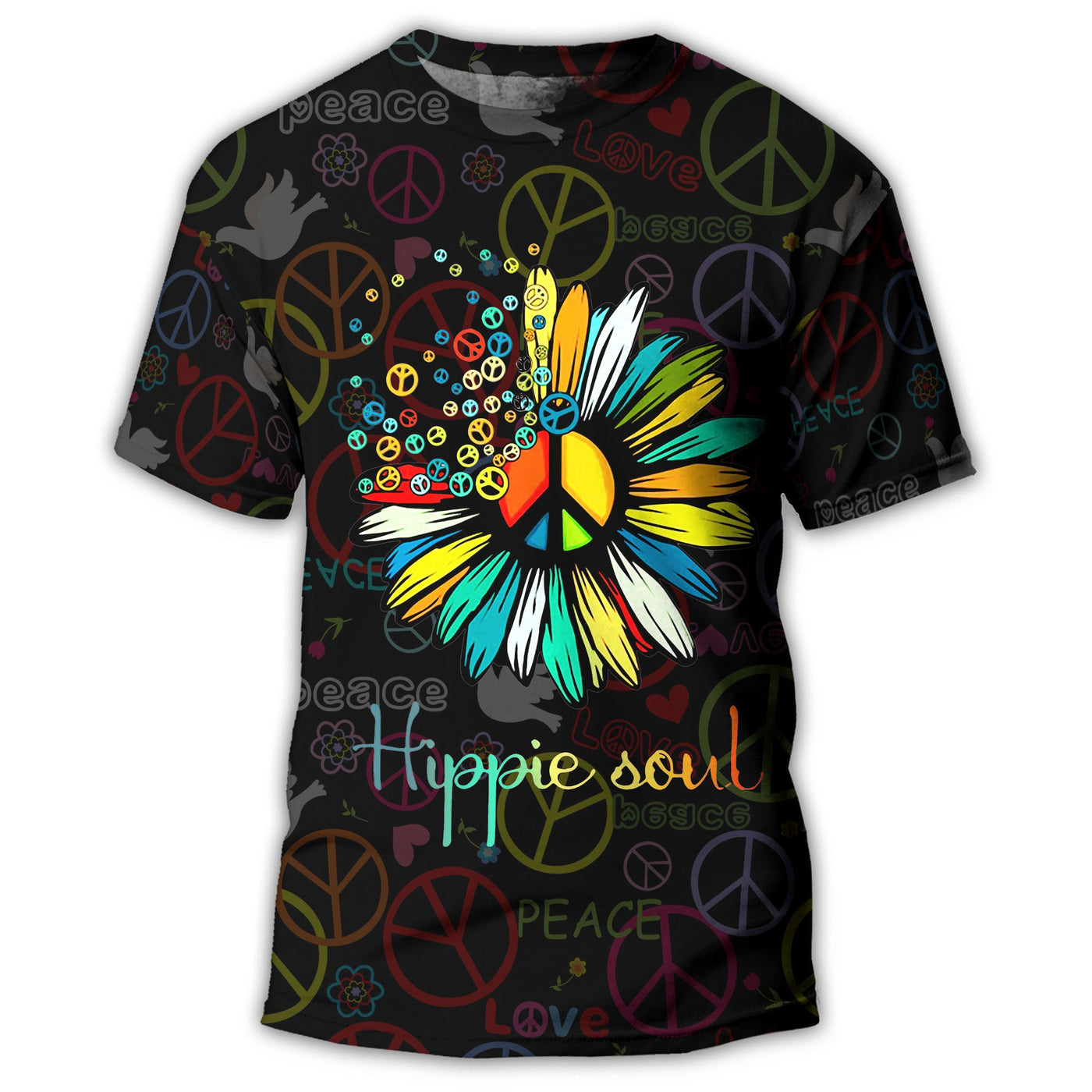 S Hippie Sunflower Hippie Soul Life - Round Neck T-shirt - Owls Matrix LTD