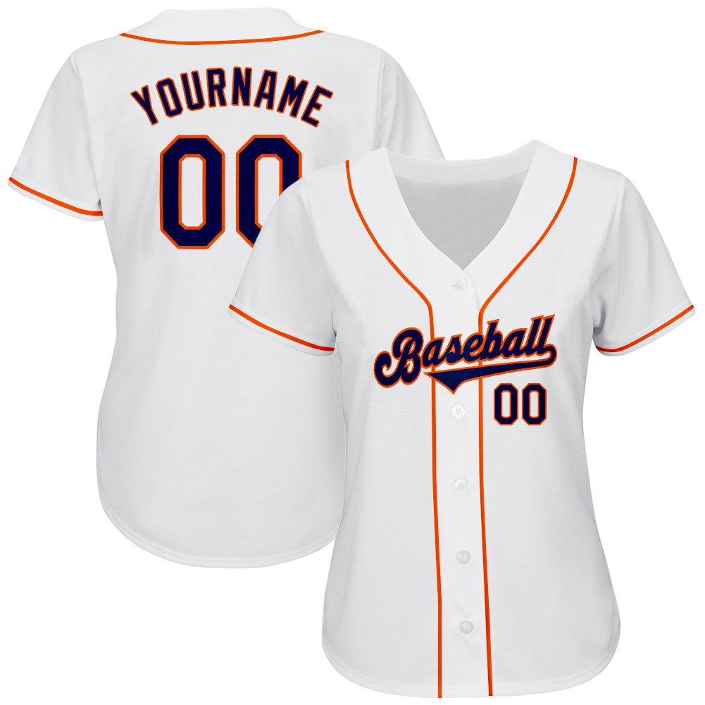 Custom White Navy-Orange Authentic Baseball Jersey - Owls Matrix LTD