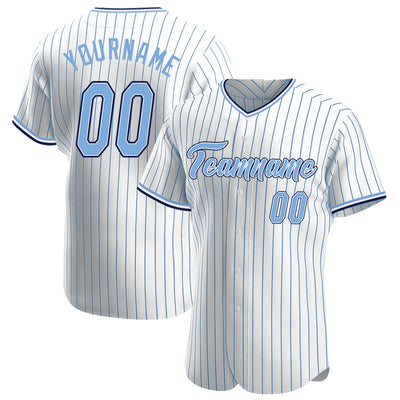 Custom White Light Blue Pinstripe Light Blue-Navy Authentic Baseball Jersey - Owls Matrix LTD