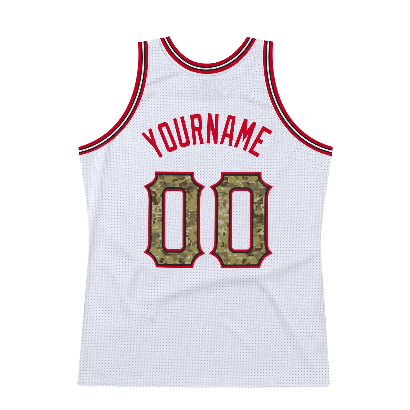 Custom White Camo-Red Authentic Throwback Basketball Jersey