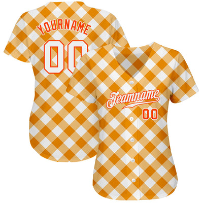 Custom White White-Orange 3D Pattern Design Orange Plaid Authentic Baseball Jersey - Owls Matrix LTD