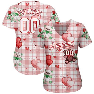 Custom White White-Red 3D Pattern Design Teddy Bears Authentic Baseball Jersey - Owls Matrix LTD