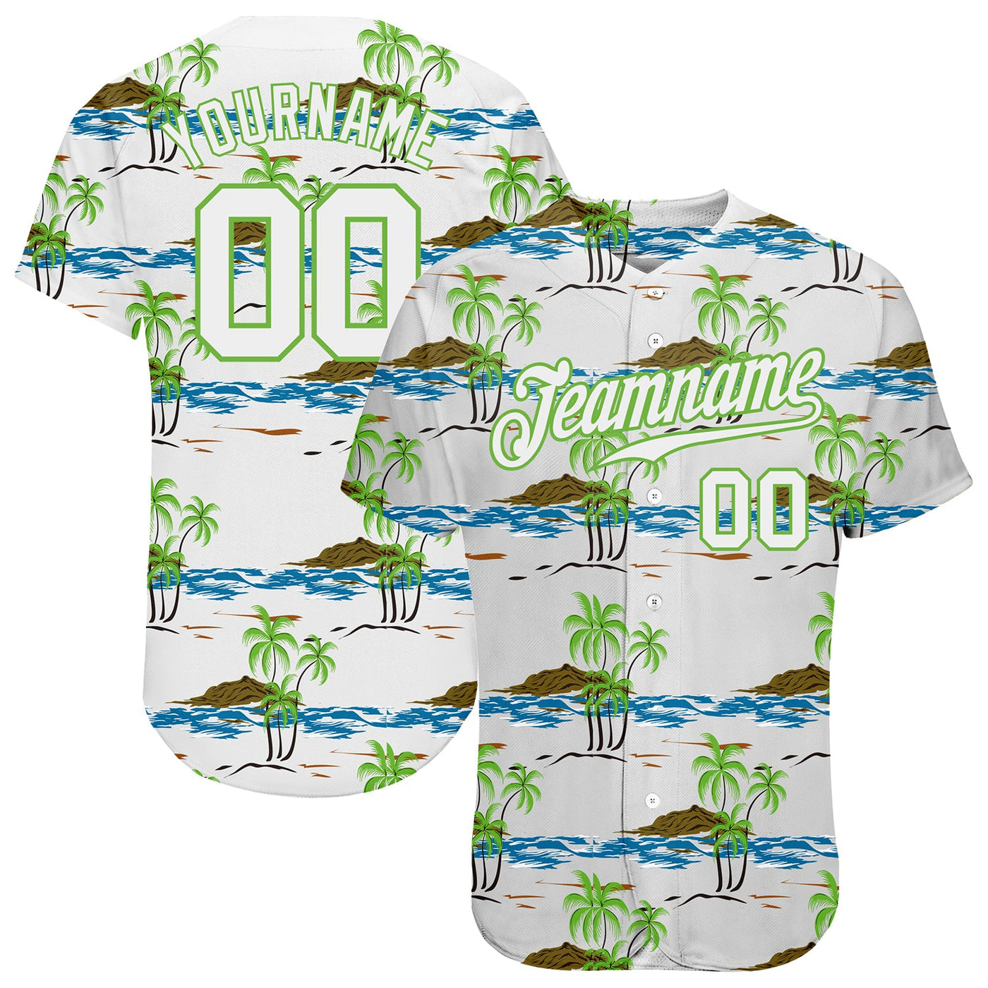Custom White White-Neon Green 3D Pattern Design Beaches Authentic Baseball Jersey - Owls Matrix LTD