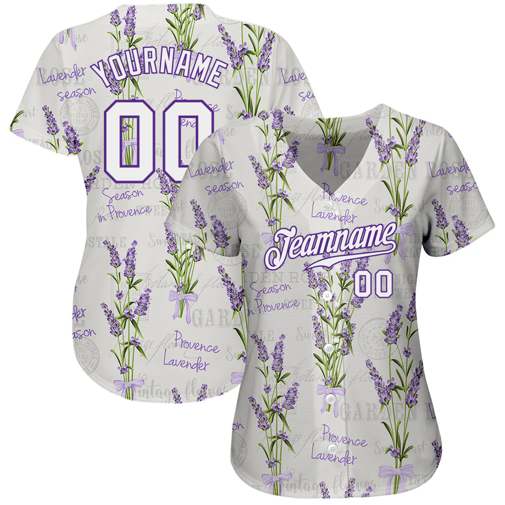 Custom White White-Purple 3D Pattern Design Lavenders Authentic Baseball Jersey - Owls Matrix LTD